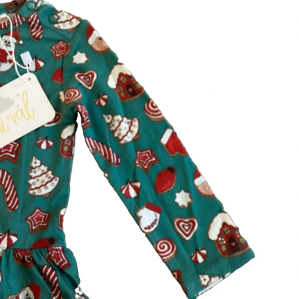 NWT Lori and Val Bamboo Cookie Soiree Holiday Bodysuit Dress 3-6 Months